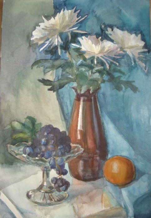 Натюрморт с белыми хризантемами