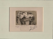 Гравюра(офорт) Слон на покосе