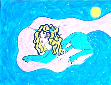 Женщина-кошка, которая  носит  Луну на  ко ...