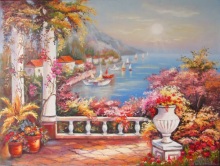 Средиземноморский пейзаж с лодками